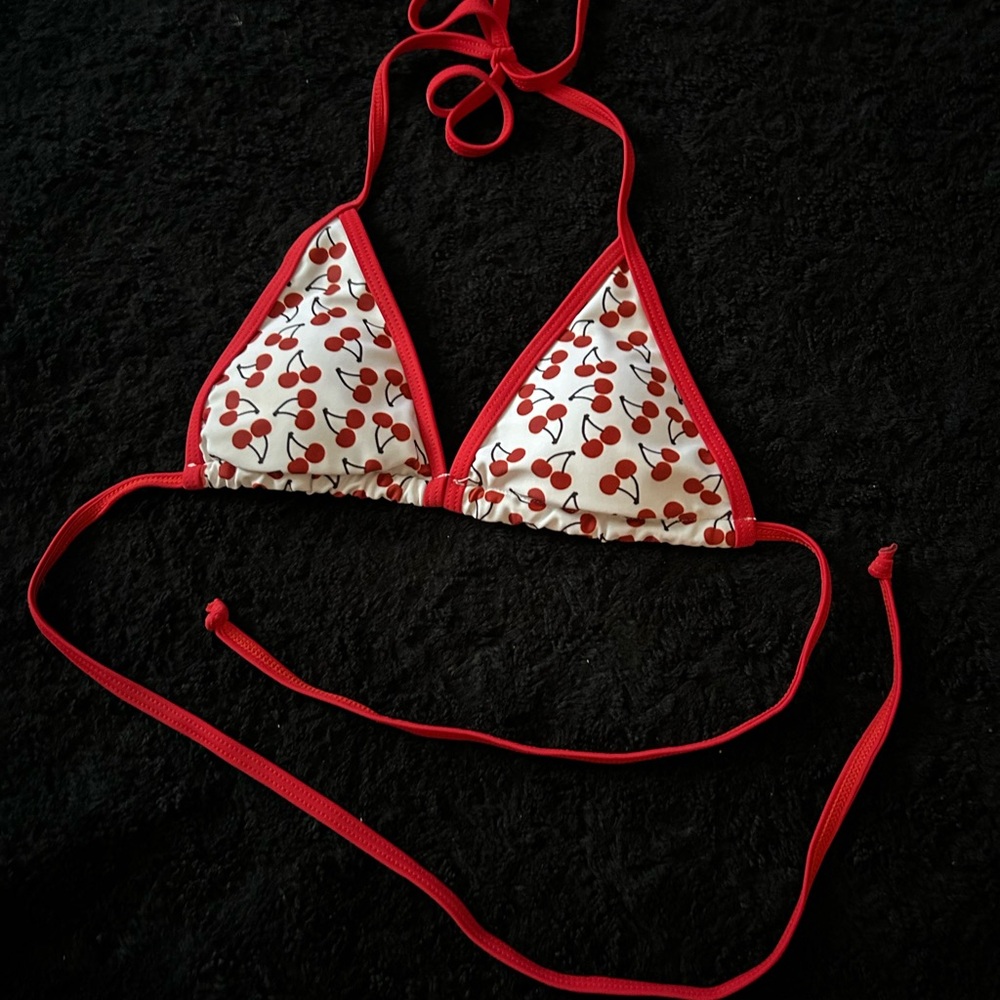 Cherry Print Triangle Bikini Top